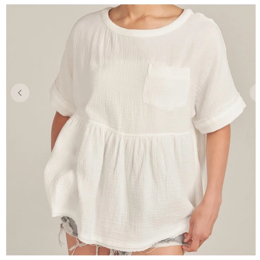 38 Boho Oversized Gauze Short Sleeve Top - Picture 4 of 5